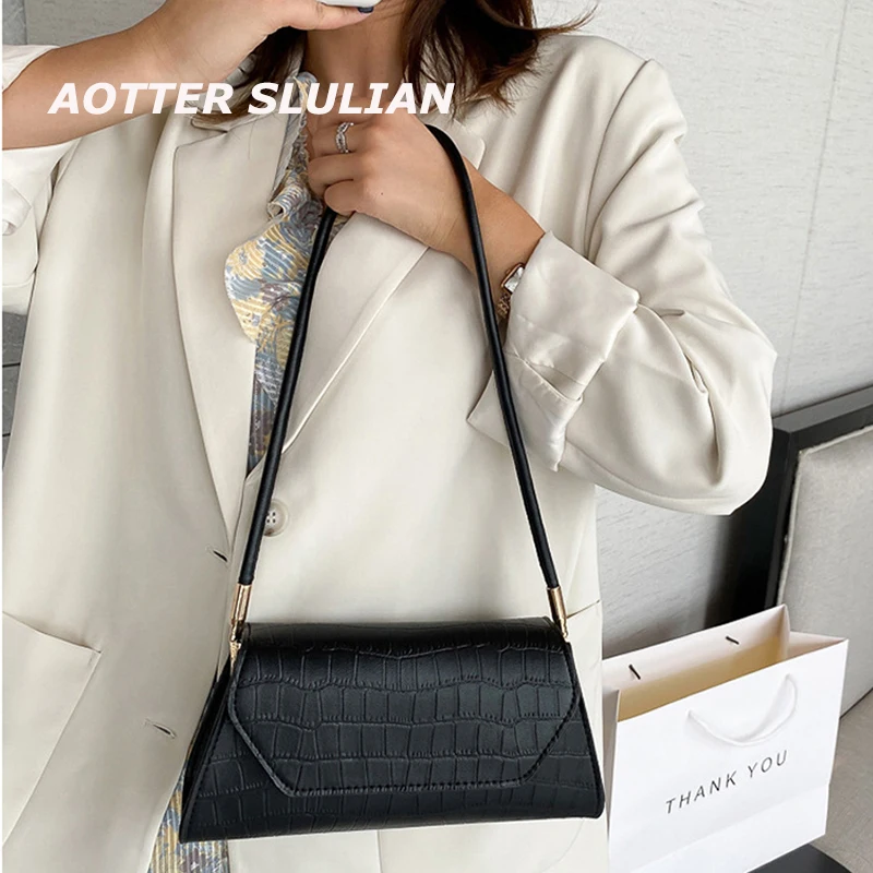 

Exquisite Leather Underarm Bag Women Black Crocodile Pattern Ladies Small Shoulder Bags Bright Colors Female Purse Hobos Handbag