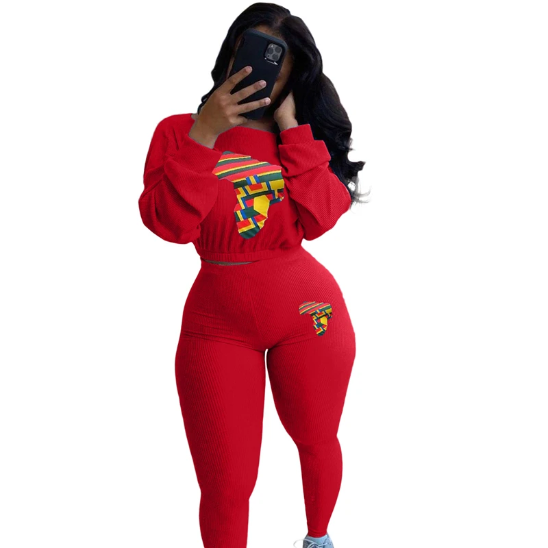 

Adogirl Women Embroidery Thick Ribbed Two Piece Set Lone Sleeve Pullover Sweatshirts Crop Top Leggings Pants Fashion Tracksuit