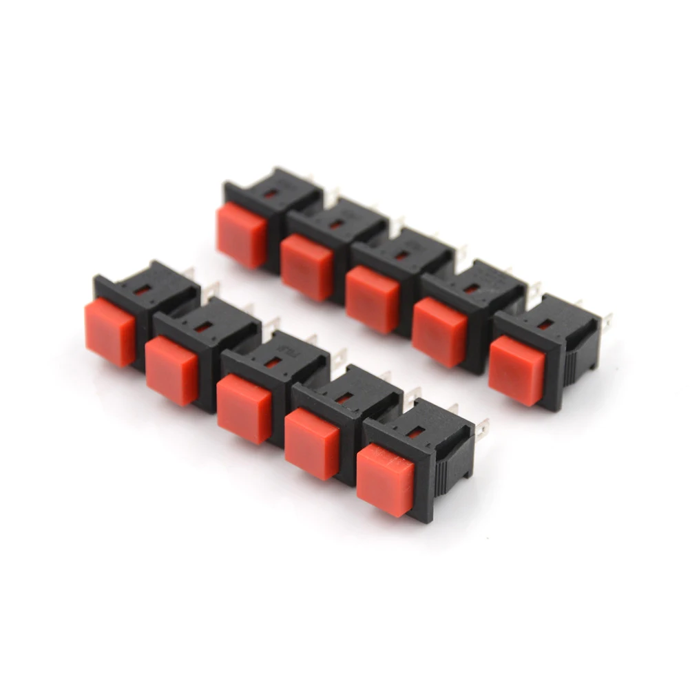 

10 шт./лот оптовая продажа переключателей с квадратной головкой 125 В переменного тока 1A красный квадратный переключатель SPST без блокировки с...