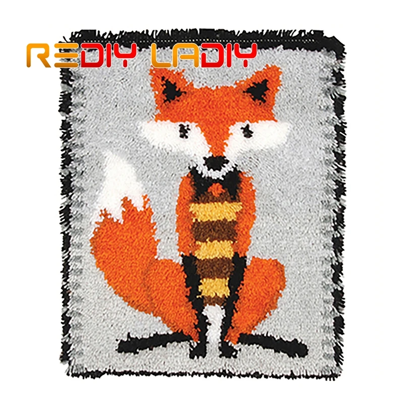 

Latch Hook Kit Make Your Own Rug Cartoon Fox Crocheting Cushion Mat DIY Carpet Rug Set Acrylic Yarn Printed Canvas Arts & Crafts