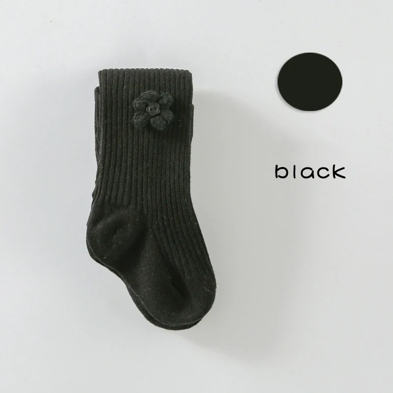 black Колготки для новорожденных девочек, милые колготки с цветочным рисунком для маленьких девочек, чулки, хлопковые теплые колготки для маленьких детей, Meisje, колготки, чулки - Цвет: black