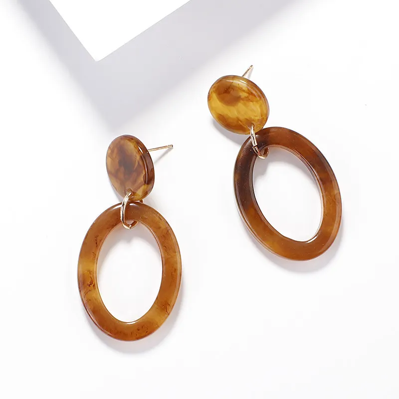 Brown Hollow Oval AENSOA этнические деревянные геометрические круглые овальные квадратные висячие серьги винтажные коричневые массивные серьги из акриловой смолы модные ювелирные изделия - Окраска металла: Brown Hollow Oval