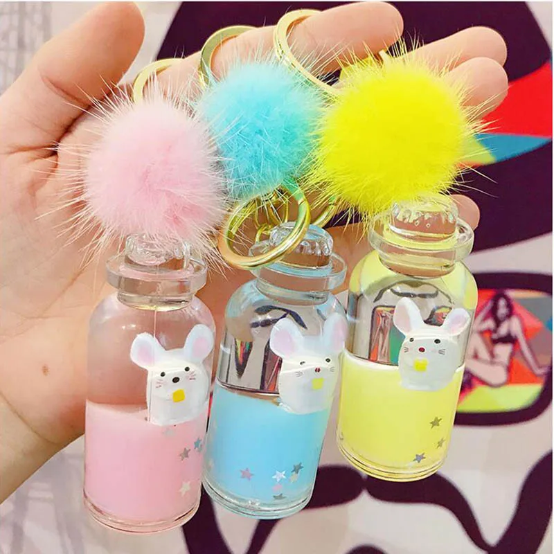 Новинка 2019 милый брелок с плавающей крысой и меховым помпоном подвижный зыбучий