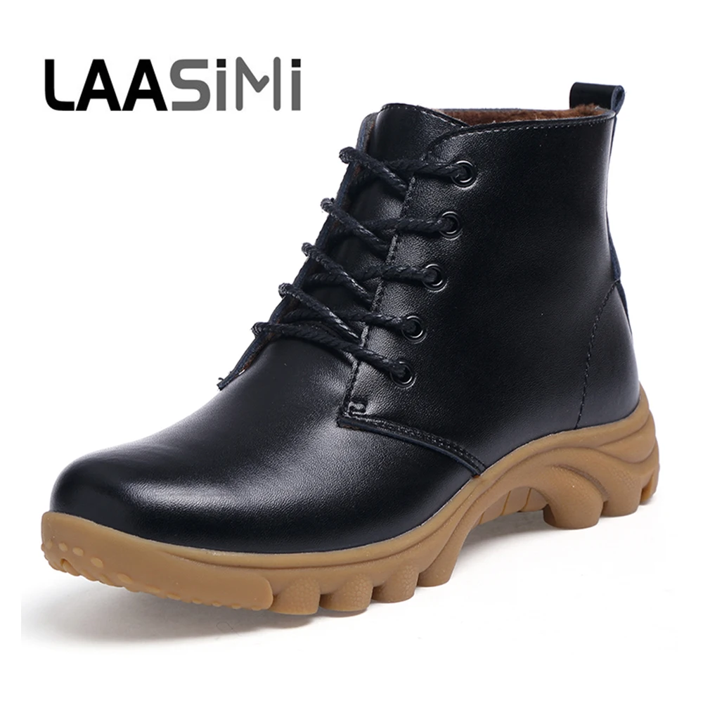 LAASIMI Fashion Women Ankle Boots Genuine Leather Warm Fur Winter Shoes Woman Booties Female Black Plush | Обувь
