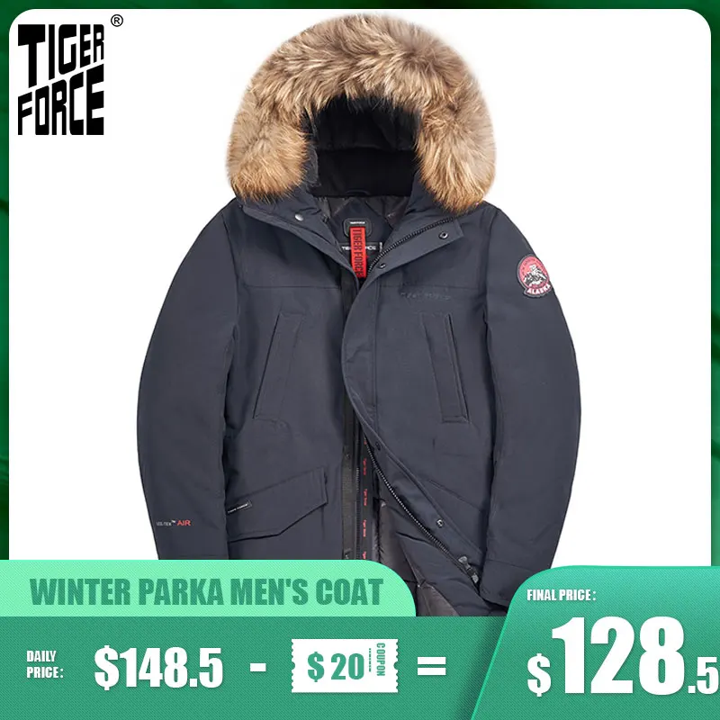 Мужская зимняя парка с капюшоном из натурального меха защитой от ветра|Мужские