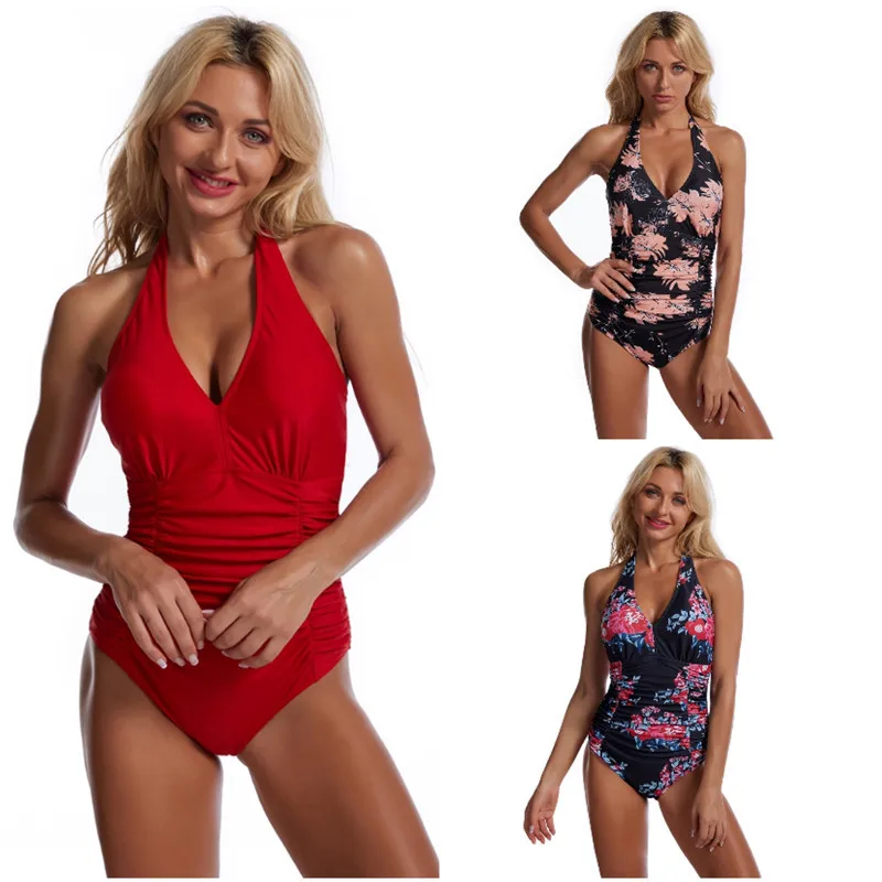 

2021 new digital print halter sexy one-piece bikini swimsuit women
