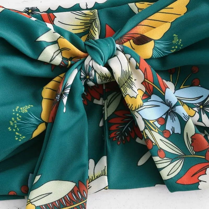 

2021 Summer Sexy Women Bikini Set Floral Print Strapless Swimwear Swimsuit Off Shoulder Brazilian Biquini Thong Bikini Mujer