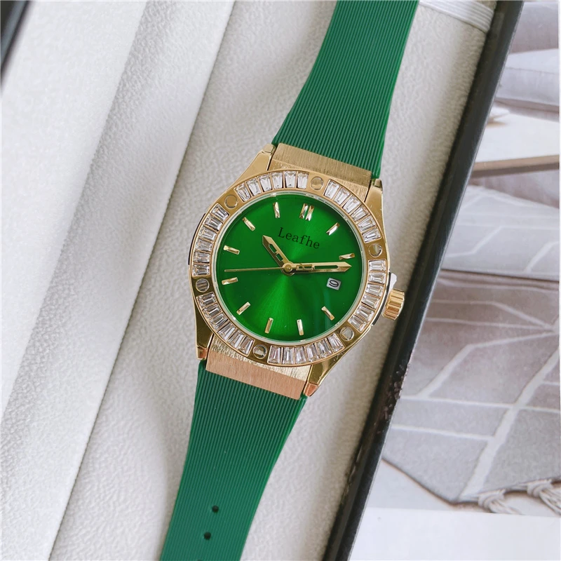 

Fashion Diamond Brand Ladies Watches Gold Silver Rose Rubber Strap Stainless Steel Quart Watches Dial Diameter 38mm Reloj Mujer