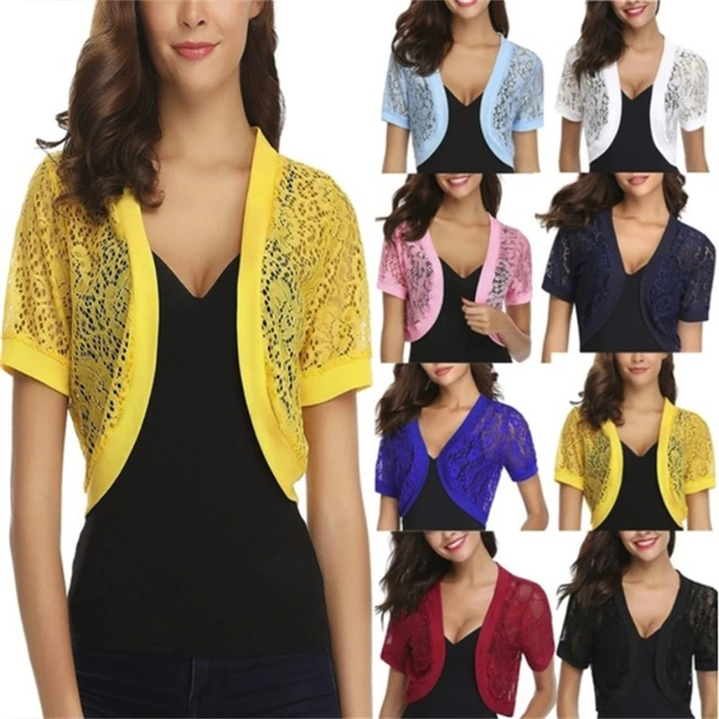 

Fashion Women's Summer New Short Sleeves Thin Small Shawl Lace Air Conditioning Cardigan Short Womens Thin Cardigan