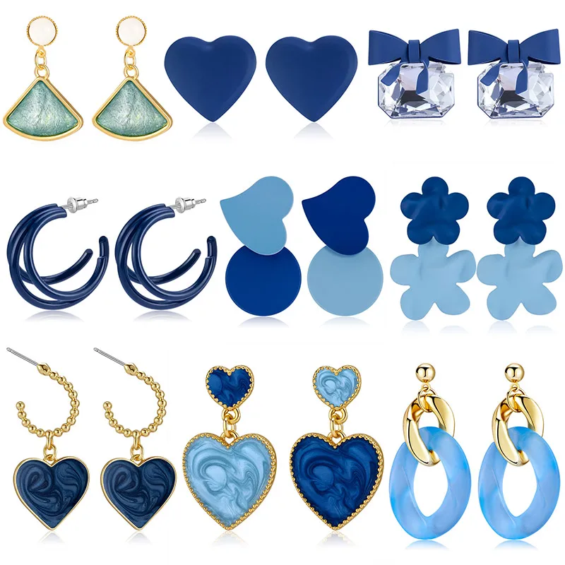 Винтажные женские серьги-подвески с голубым сердцем 2021 модные летние серьги