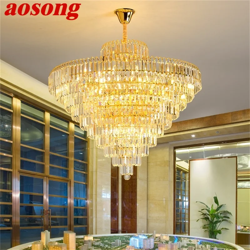 

AOSONG Postmodern Gold Chandelier Crystal Pendant Lamp Luxury Light Home LED Fixtures for Living Dining Room