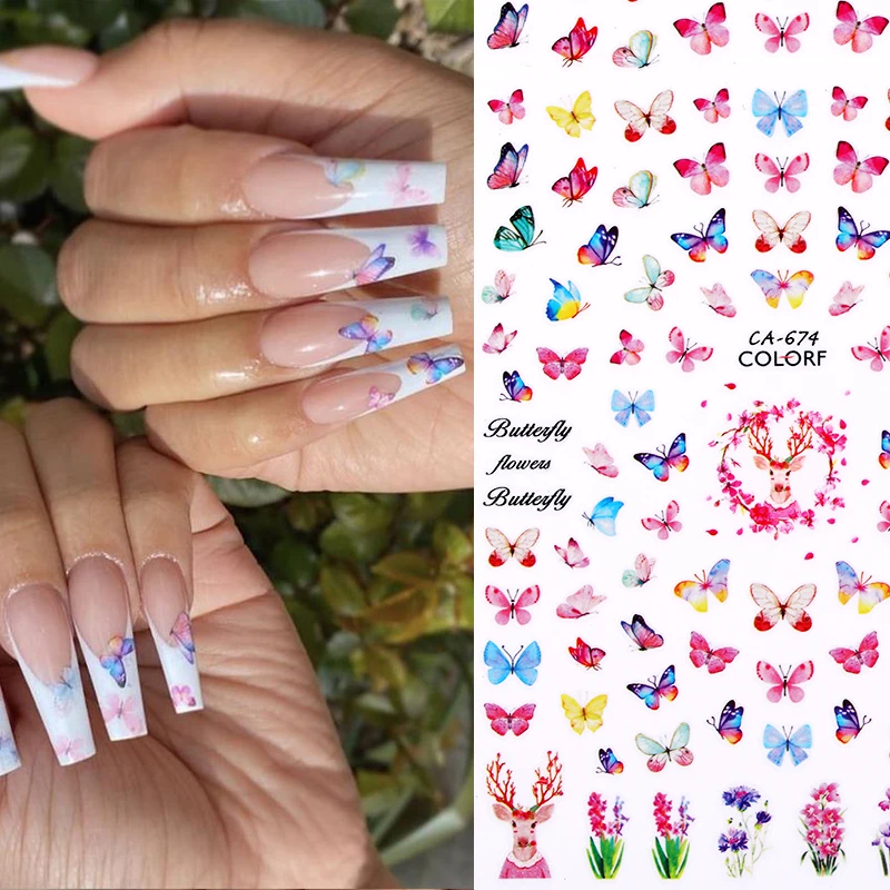 

1Pcs 3D Butterfly Nail Art Stickers Adhesive Sliders Colorful Long Lasting Flowers Nail Transfer Decals Foils Wraps Decorations