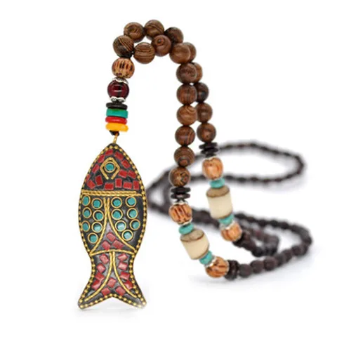 Непальское ожерелье ручной работы, буддистское раннее и ожерелье, этнический Рог, рыба, длинное эффектное ювелирное изделие для женщин и мужчин