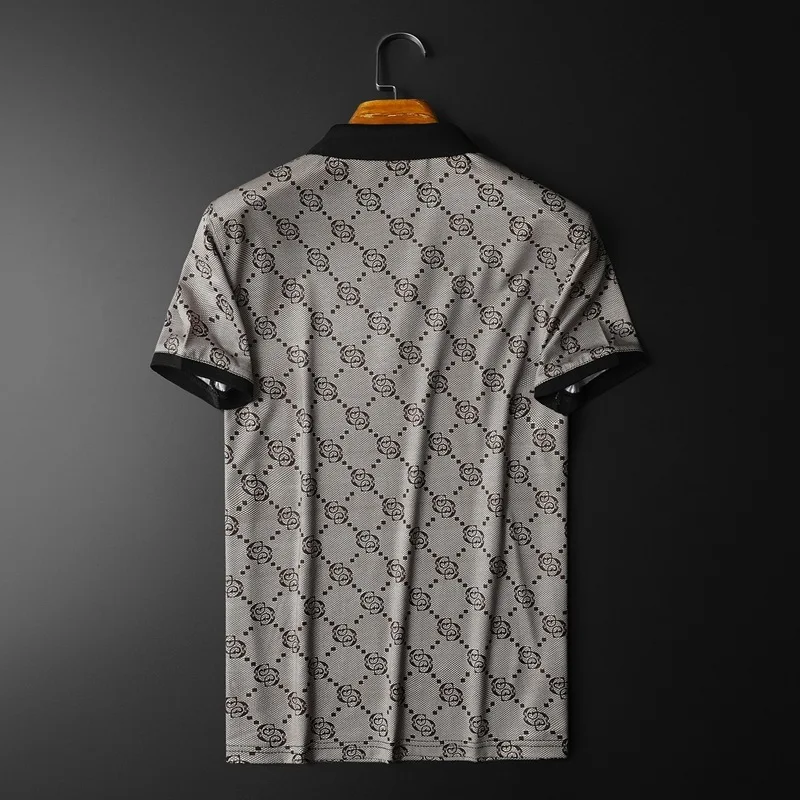 

Mercerized cotton men's personality printed lapel short-sleeved T-shirt men's youth slim POLO shirt half-sleeved T