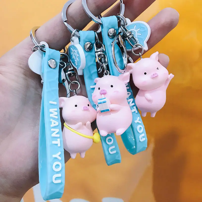 

Cute Piggy Keychain Hanging Bag Buckle Love Heart Mini Pig Doll Key Chain For Children Bag Pendant Kids Girl Gifts