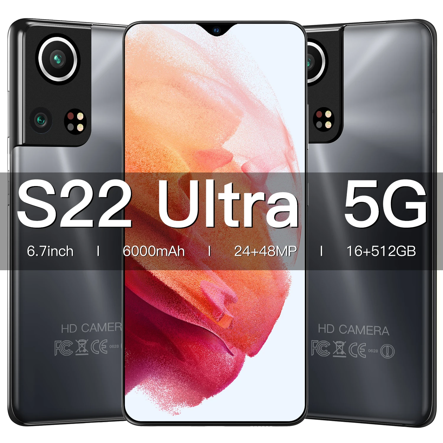 

SANSUMG Galax S22 Ultra Top Selling 5G 6.7Inch 6000mAh Battery 4G WIFI Dual SIM 16+512GB Mobile Phone Snapdragon888 Cellphone