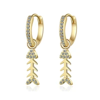 fashion latin drop earrings for women shiny micro zircon stone mini huggie fish bones pendant dangle earring piercing accessory