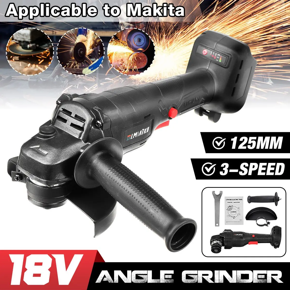 

BLMIATKO 3 Speed Brushless Electric Angle Grinder Grinding Machine Cordless Woodworking Power Tool For Makita 18V Battery