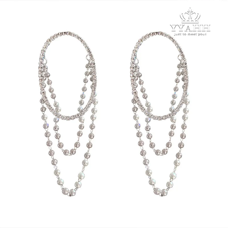 

American and American Exaggerated Long Pearl Tassel Earrings Temperament Atmospheric Design Earrings Web Celebrity Earrings
