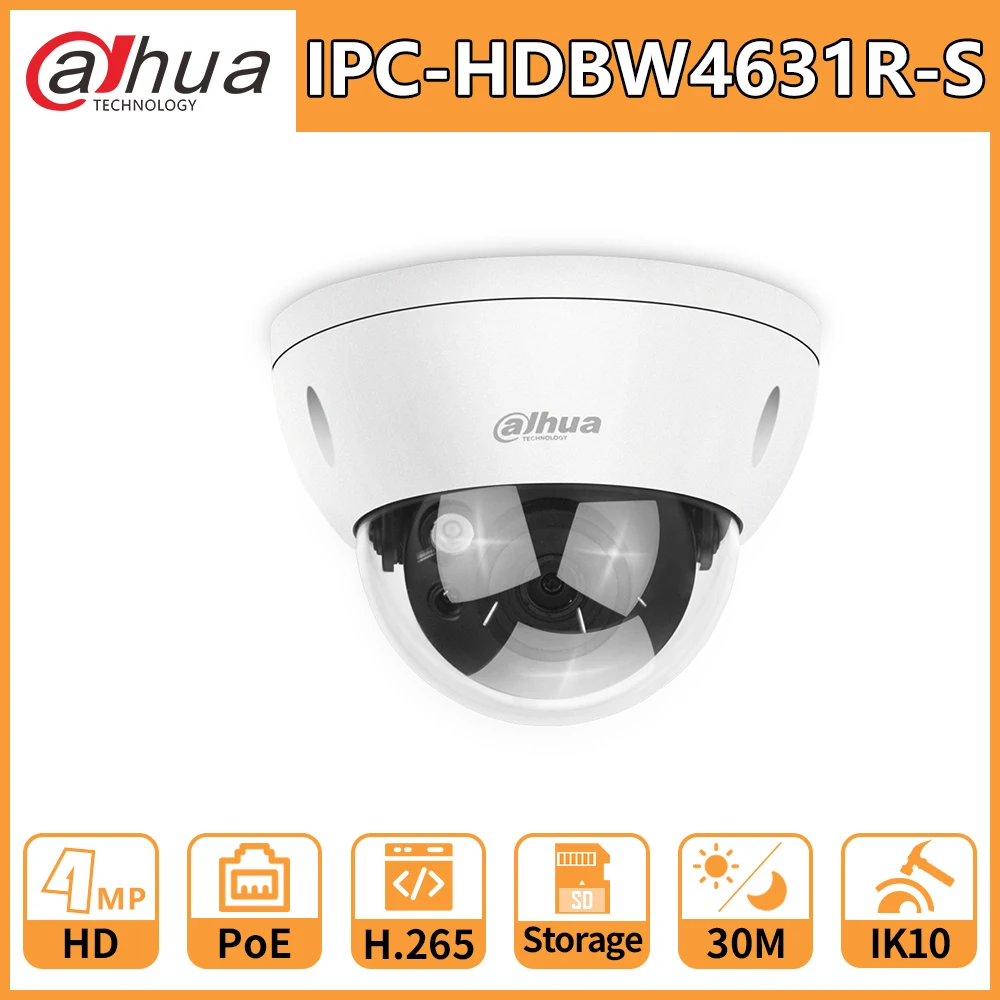 Dahua DH HD 6MP CCTV IP камера IPC HDBW4631R S мини купольная сеть IK10 IP67 Водонепроницаемый PoE SD