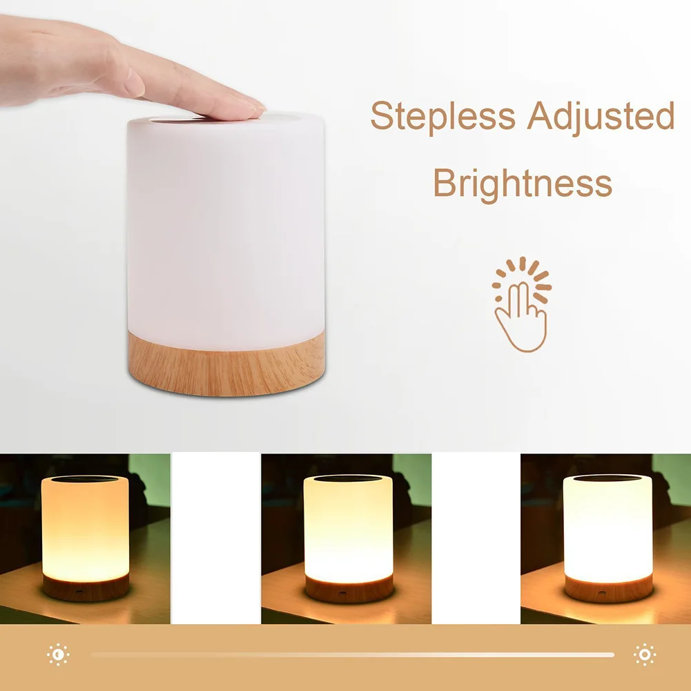 

Touch Control Portable LED Colorful Gift Lamp USB Wood Grain Atmosphere Dimmable Night Light Multicolor Table Home Decor Bedroom