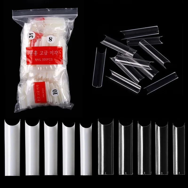 

500pcs/Bag XL C Curve False Nail Tips Extra Long Straight Square Curved French Half Cover Fake Nails Acrylic Nail Salon Tools