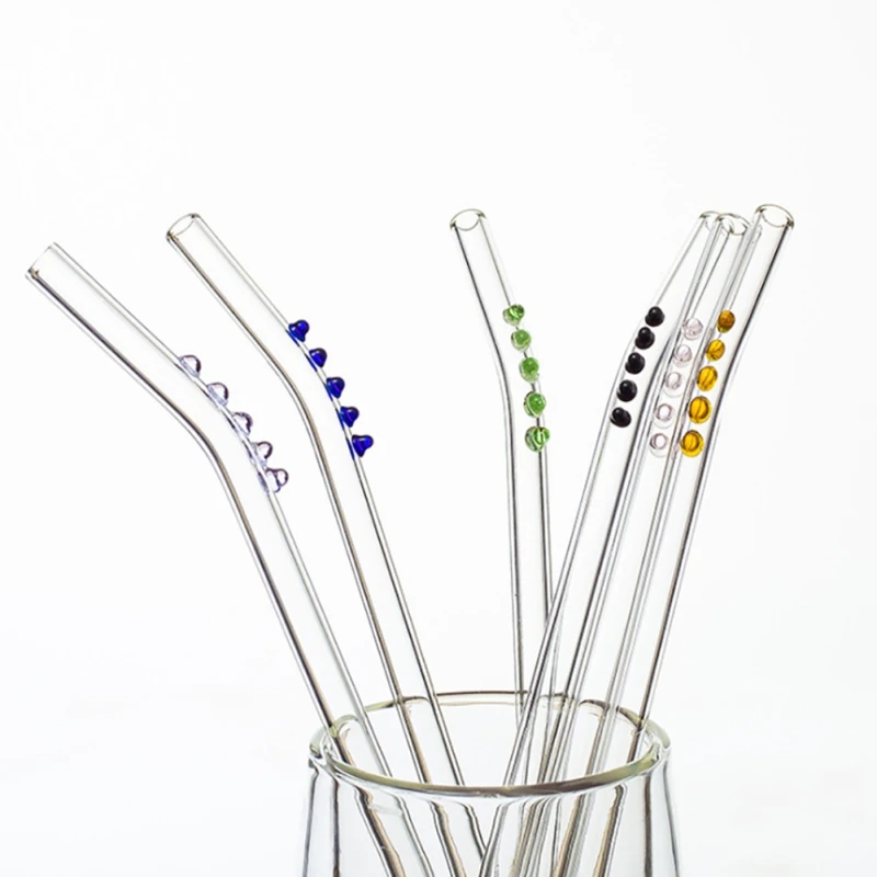 

Colorful Glass Drinking Straw Reusable Bent Straw Eco Friendly High Borosilicate Glass Straws Home Bar Drinkware Accessories