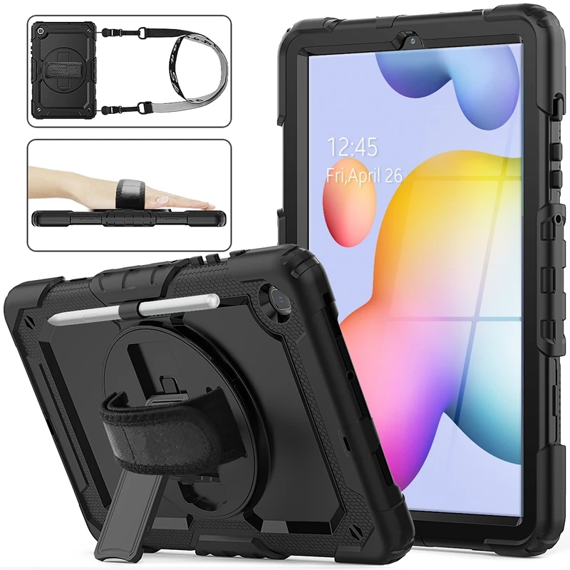 

Вращающийся на 360 градусов силиконовый чехол для планшета с ремешком на руку и подставкой для Samsung Galaxy Tab S6 Lite 10,4, чехол 2020 дюйма P610 P615, защитны...