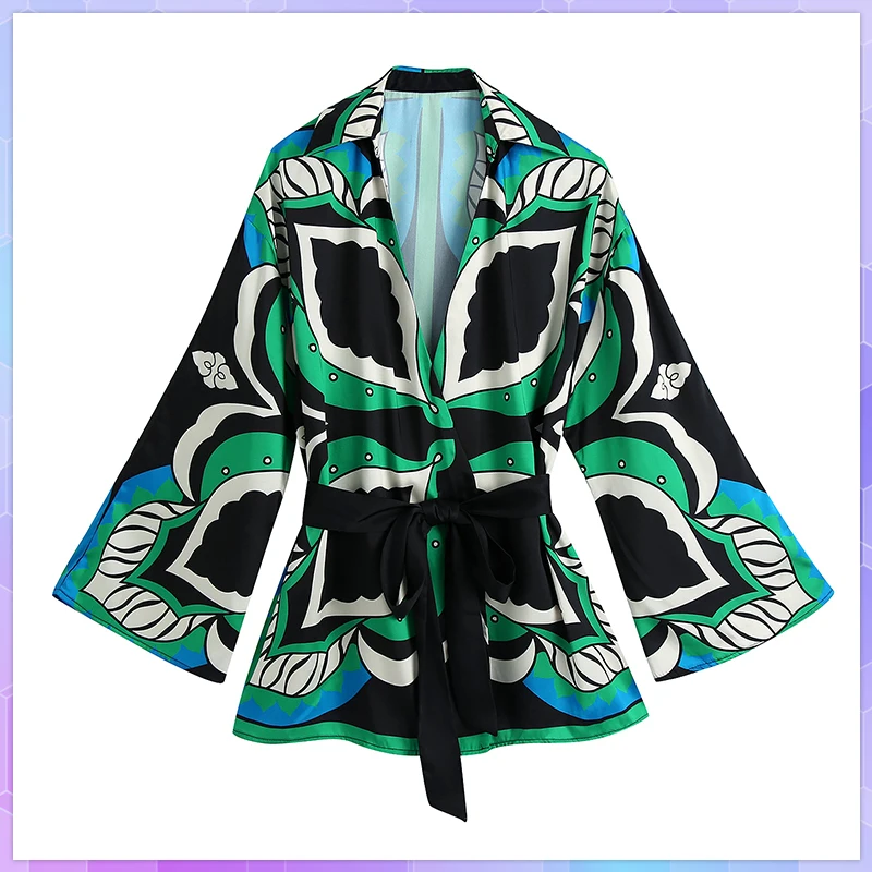 

Женская Повседневная Праздничная футболка, Пляжная рубашка-кимоно с принтом, летняя свободная длинная футболка с открытым спереди, зеленый...