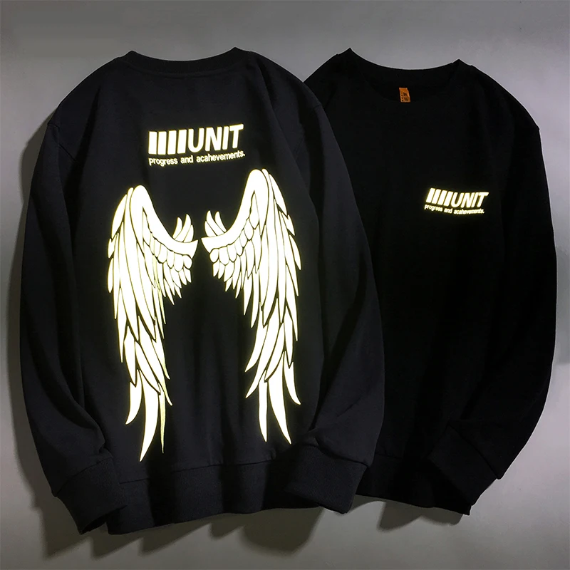

Men Sweatshirts 2021 New Arrival Spring And Autumn Street Male Pullover Reflective Wings Loose Korean Style Teenager Boys H92
