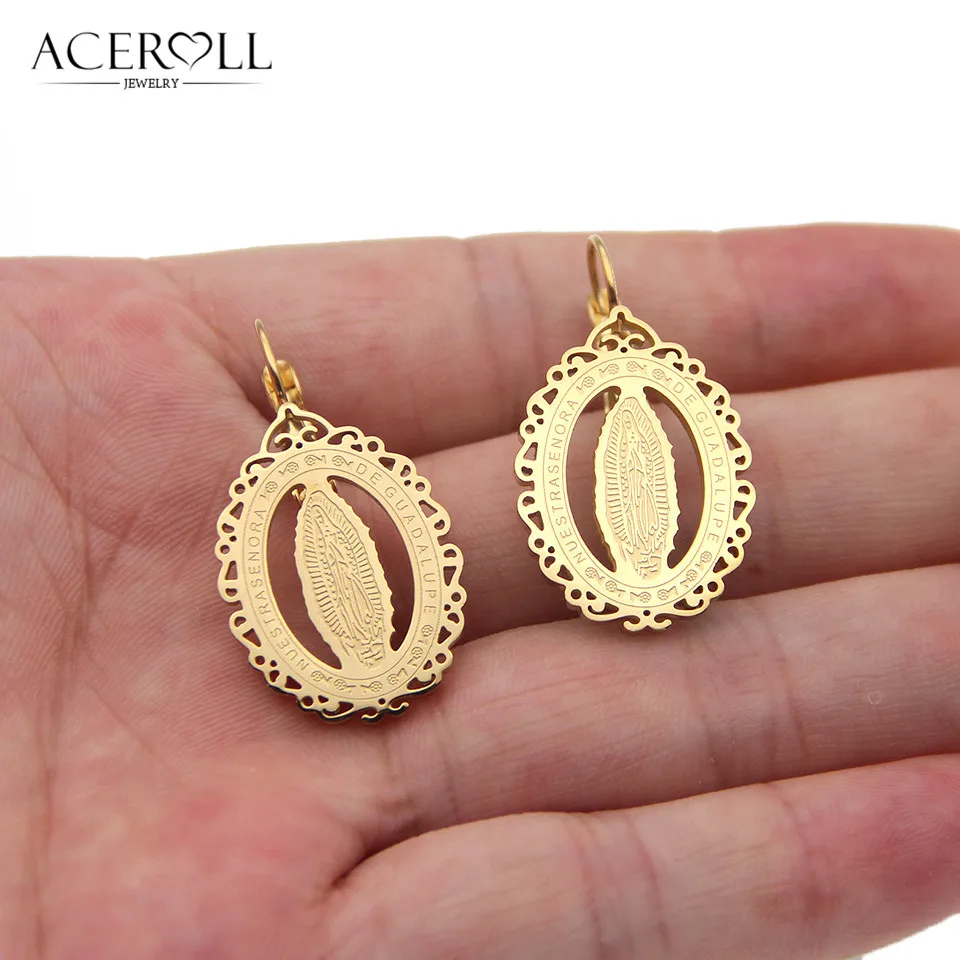 ACEROLL Женские круглые или овальные серьги Клипсы из нержавеющей стали с медалью