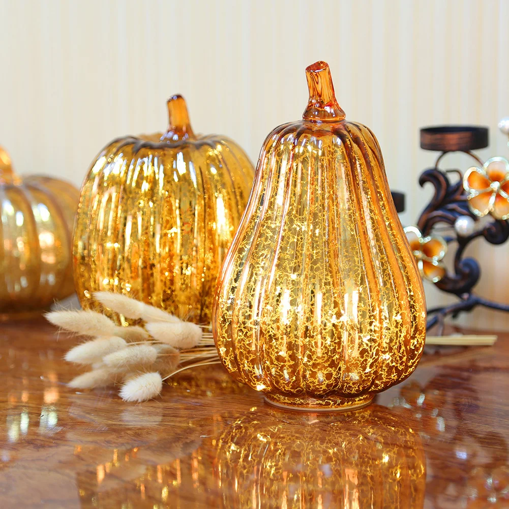 

Portable LED Pumpkin Lamp Home Party Festival Decoration Props Desktop Ornaments New Year Christmas Glass Lantern
