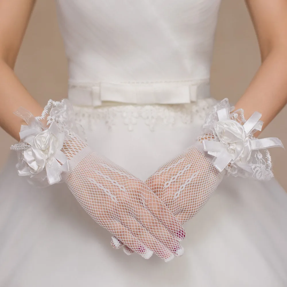 HONGFUYU Красный Белый полые цветы свадебные кружевные перчатки Luvas De Noiva Guantes Novia