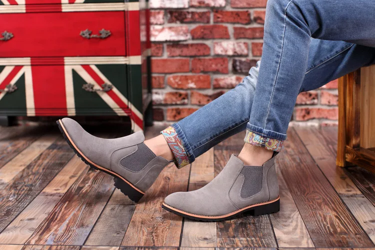 

British Fashion Mens Boots Men Chelsea Boots Ankle Boots Brand Designer Suede Leather Male Footwear Dress Shoes Botas Hombre 2.5