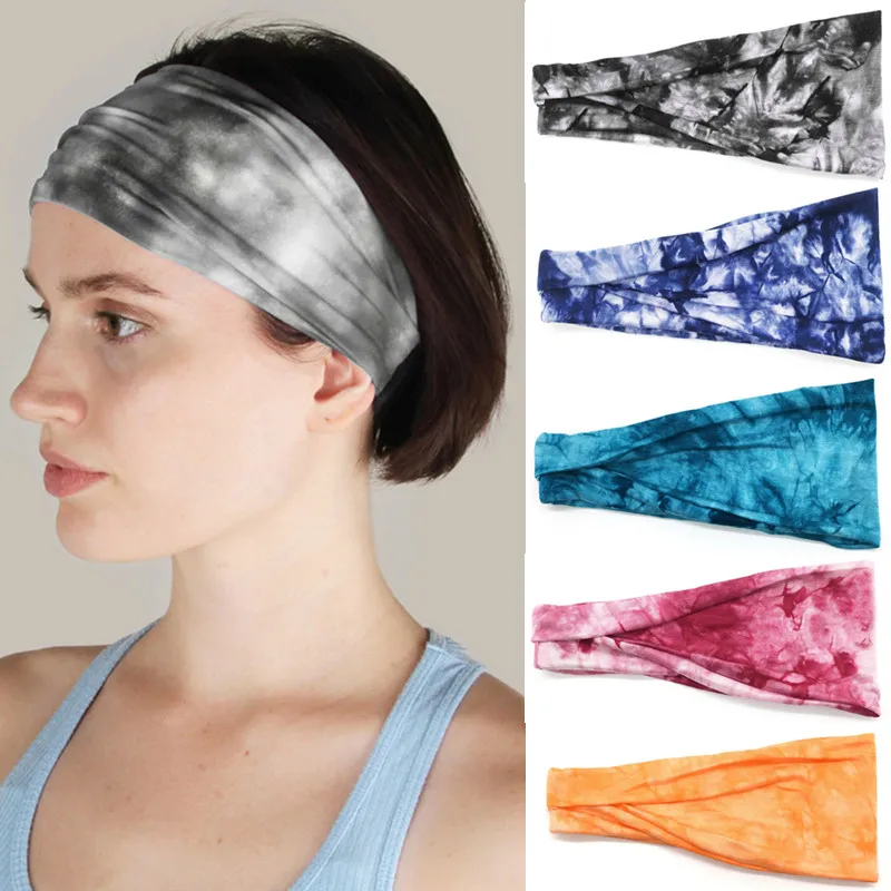 Модная окрашенная повязка для волос спортивная йоги тюрбан Женская мягкая