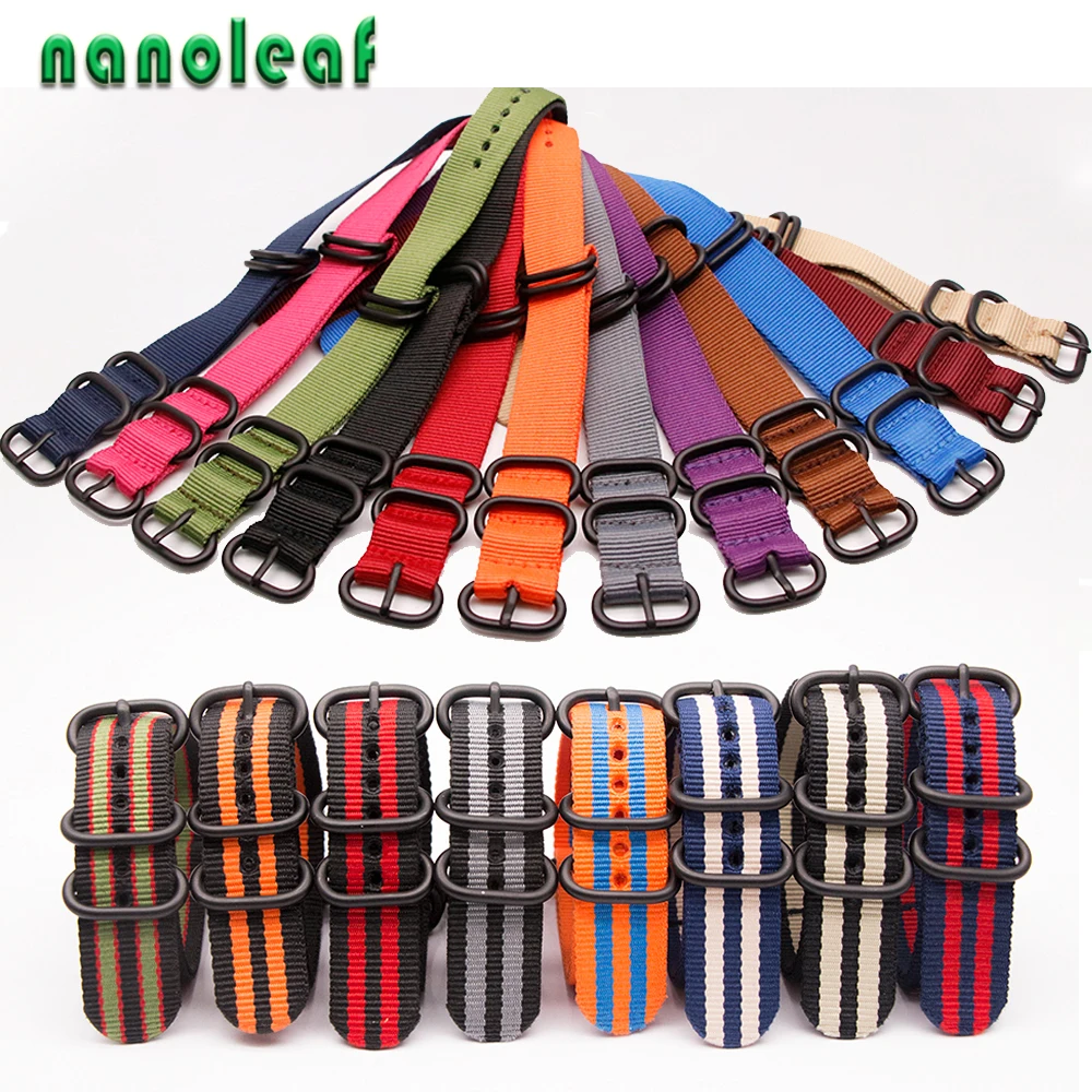 Ремешок нейлоновый для наручных часов спортивный черный матовый браслет с