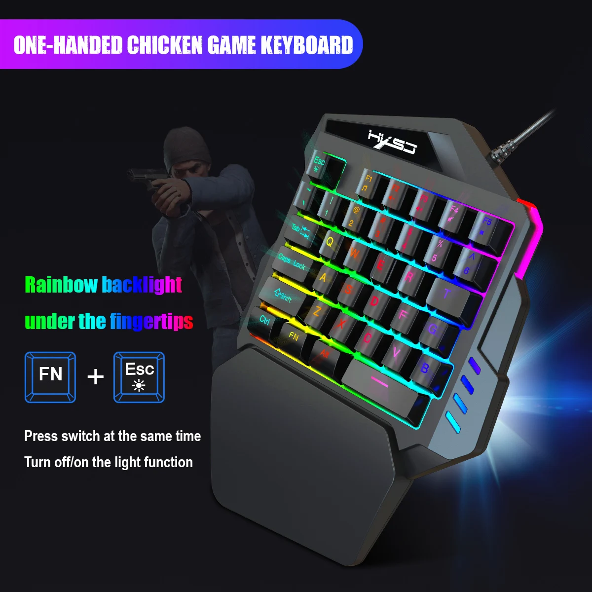 

HXSJ J50 Ergonomic Keyboard Mouse Combo Colorful Backlight One Handed Wired Gaming Keyboards 5500DPI PC Gamer Set For CS PUBG