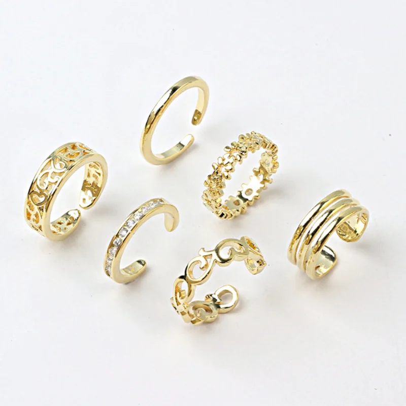 6 шт./компл. набор простых открытых колец золотого цвета в гавайском стиле |