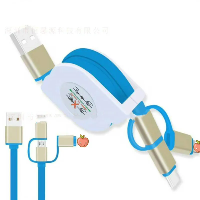Новые портативные мобильные аксессуары TPE выдвижной 2 в 1 usb-кабель 3 зарядный