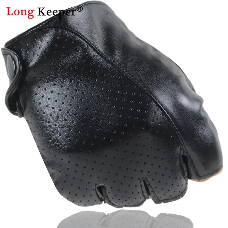 

Men Driving Sports Punk Gloves Thick Guantes Black PU Leather Half Finger Gloves Solid Female Button Non-slip Half Finger Glove