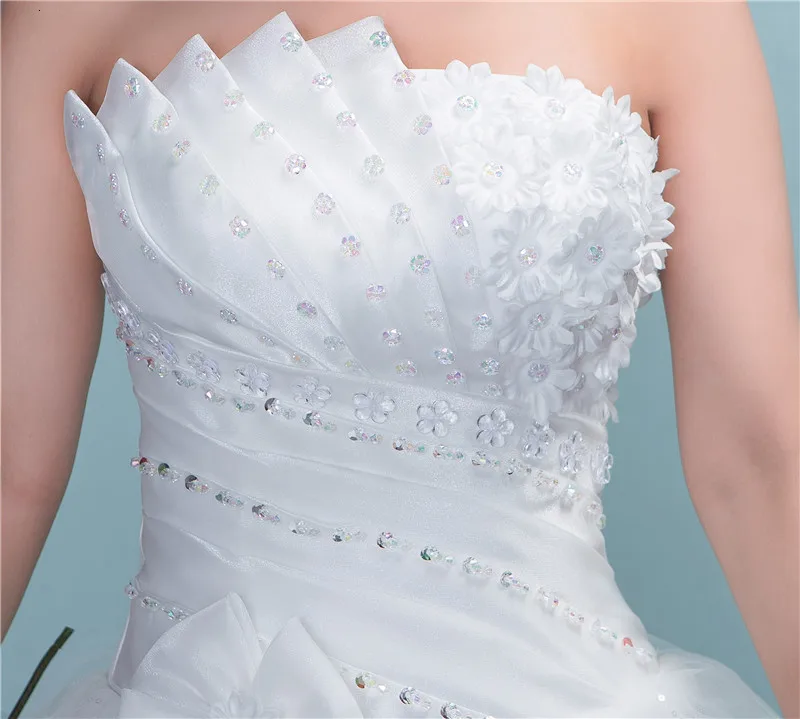 Vivian's Bridal без бретелек Кристалл цветок украшение женское свадебное платье Белый Королевский поезд обратно кружева Многоуровневое свадебное платье