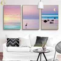 beautiful sunrise sunset canvas painting seaside scenery poster landscape print wall art picture for living room home decor