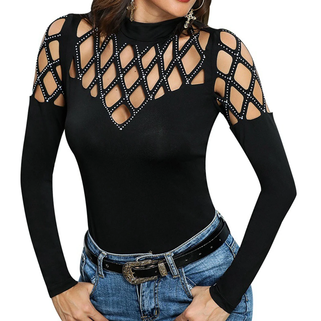 2019 Новая Осенняя Сексуальная женская футболка тонкая с длинным рукавом Сетчатая