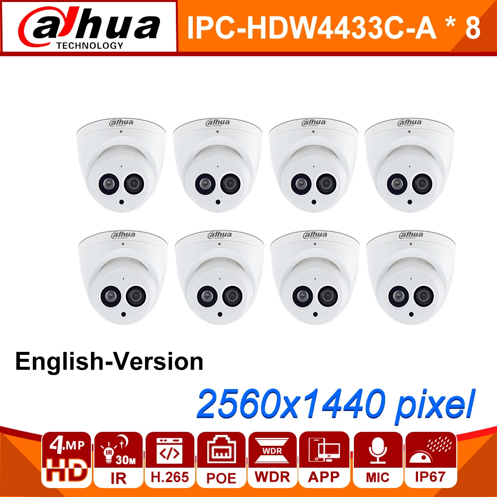 Dahua оптовая продажа IPC HDW4433C A 4MP 8 шт./лот HD POE сеть Starnight IR мини купольная ip камера