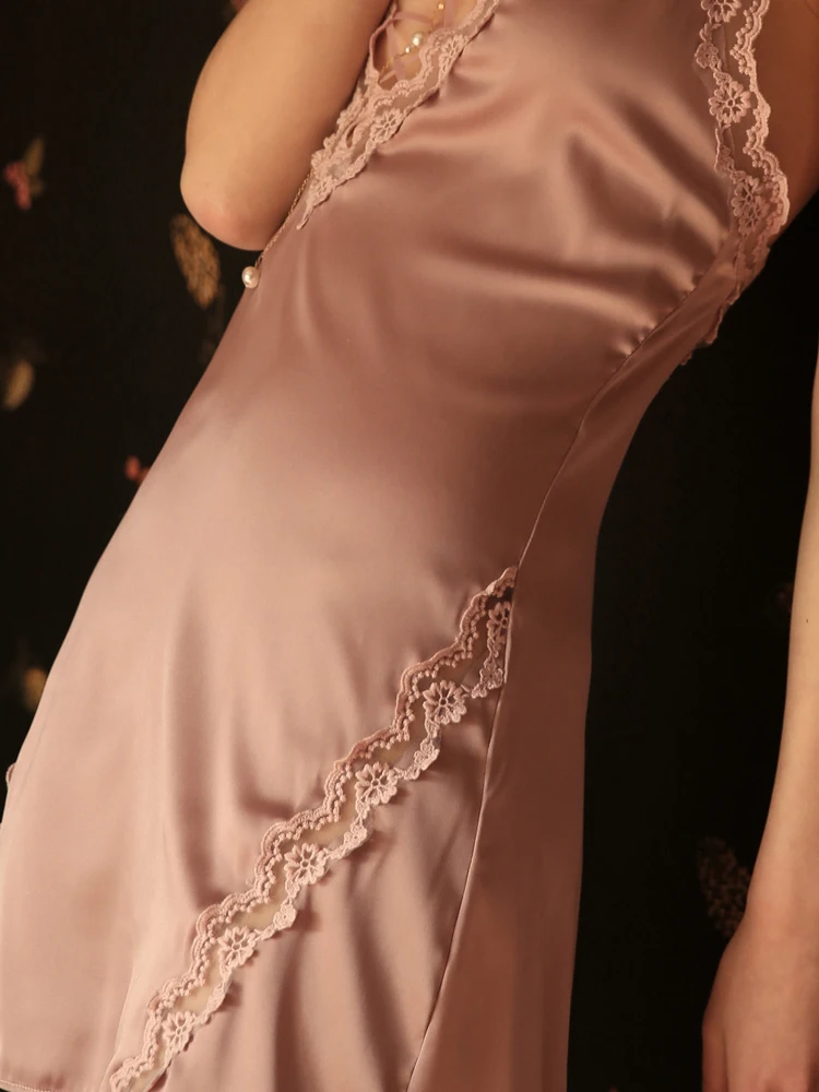 Сексуальная женская летняя ночная рубашка одежда для сна шелковая атласная с V