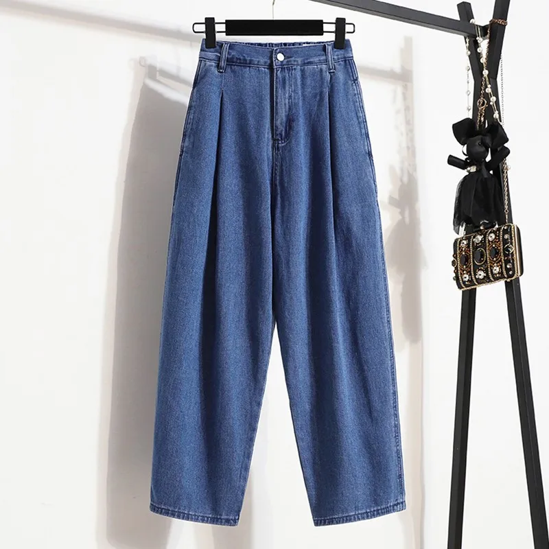 

Женские повседневные джинсы с высокой талией, Новинка осени 2021, уличная одежда в Корейском стиле, универсальные свободные женские джинсовы...