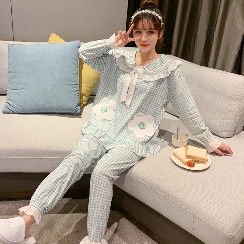 

Женские пижамы в стиле харадзпи, весна-осень 2021, милая японская темпераментная Милая Тонкая Домашняя одежда с длинным рукавом, костюм-двойк...