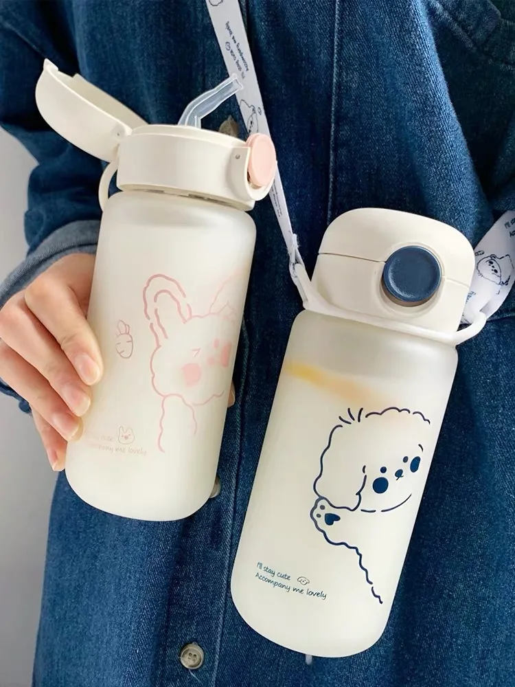 

350/480 ml water cup coffee milk cup female straw cute creative trend portable heat-resistant scale glass simple ins