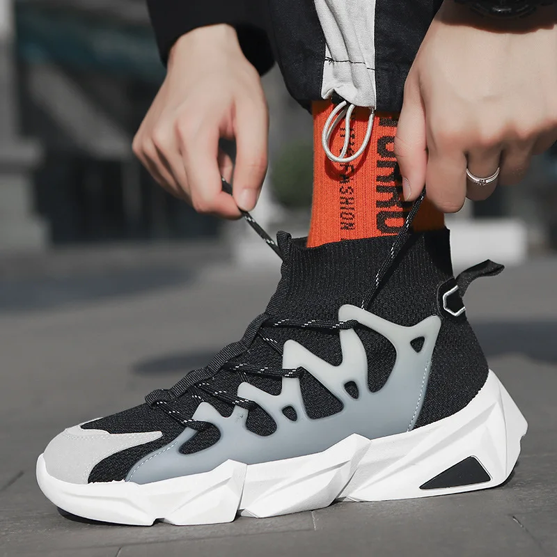 

New High Top Sneaker Men 2021 Summer Running Shoes Men's Breathable Mesh Sports Shoes Thick Sole Walking Shoes Zapatillas Hombre