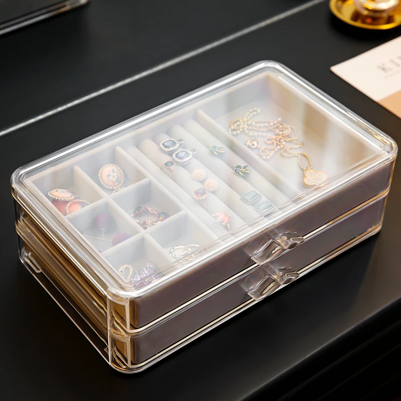 ANFEI New clear 2 layers Jewelry storage drawer box with tray transparent plastic 3 ring C227-2 | Дом и сад
